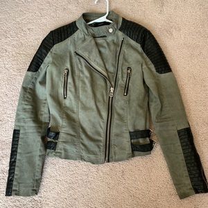 Forever 21 Olive Green and Black Moto Biker Jacket
